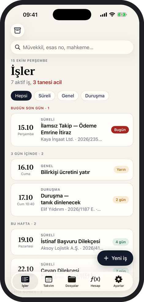 Mehil iş listesi: aciliyete göre süreli işler